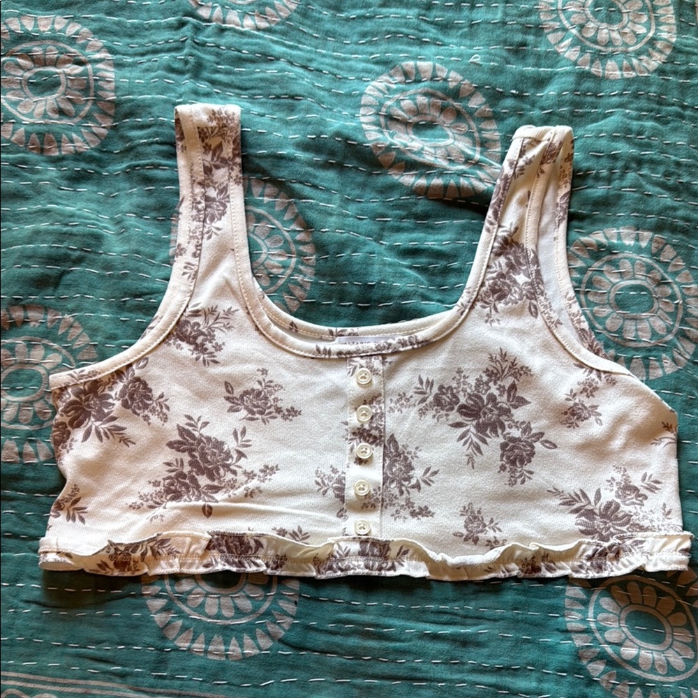 Altar'd State Brown Buttoned Crop Tank Top